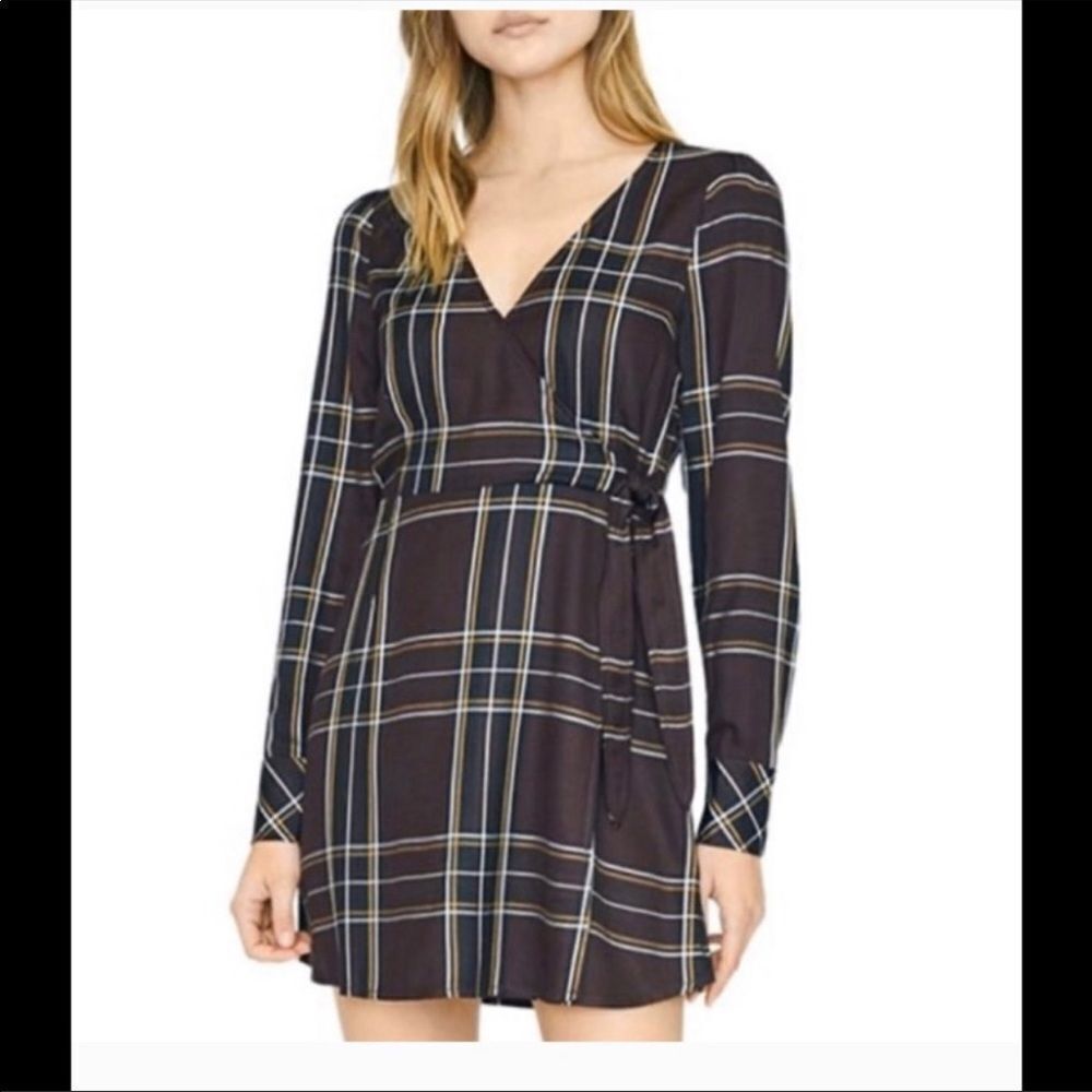 NEW Sanctuary Upbeat brown plaid mini wrap dress 2
